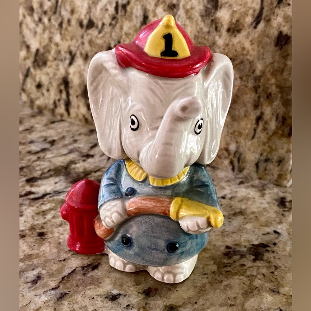 Vintage Porcelain Elephant Firefighter Figurine